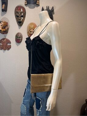 Y2K Expressions Gold Textured Chain Crossbody Clutch